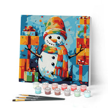 Load image into Gallery viewer, Mini Paint by numbers 8"x8" framed - Snowman and Gifts Figured'Art UK