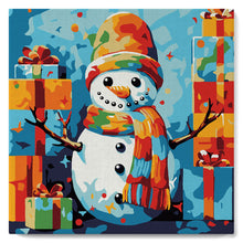 Load image into Gallery viewer, Mini Paint by numbers 8"x8" framed - Snowman and Gifts