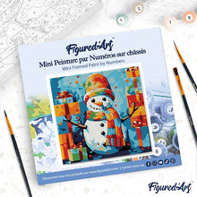Load image into Gallery viewer, Mini Paint by numbers 8"x8" framed - Snowman and Gifts