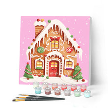 Load image into Gallery viewer, Mini Paint by numbers Gingerbread House 20x20cm already framed Figured'Art UK