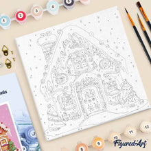 Load image into Gallery viewer, Mini Paint by numbers Gingerbread House 20x20cm already framed