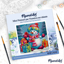 Load image into Gallery viewer, Mini Paint by numbers Snowman and Gifts in Snow 20x20cm already framed