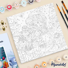 Load image into Gallery viewer, Mini Paint by numbers Snowman and Gifts in Snow 20x20cm already framed