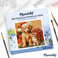 Load image into Gallery viewer, Mini Paint by numbers Christmas Cat and Dog 20x20cm already framed