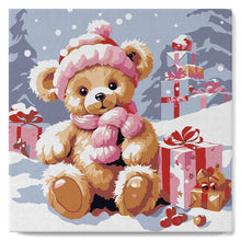 Load image into Gallery viewer, Mini Paint by numbers Teddy Bear and the Gifts 20x20cm already framed