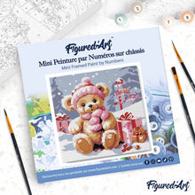 Load image into Gallery viewer, Mini Paint by numbers Teddy Bear and the Gifts 20x20cm already framed