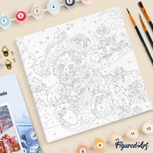 Load image into Gallery viewer, Mini Paint by numbers Teddy Bear and the Gifts 20x20cm already framed