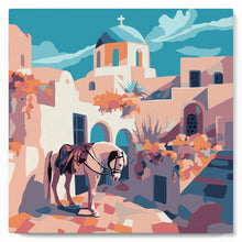 Load image into Gallery viewer, Mini Paint by numbers Santorini Horse Scene 20x20cm already framed