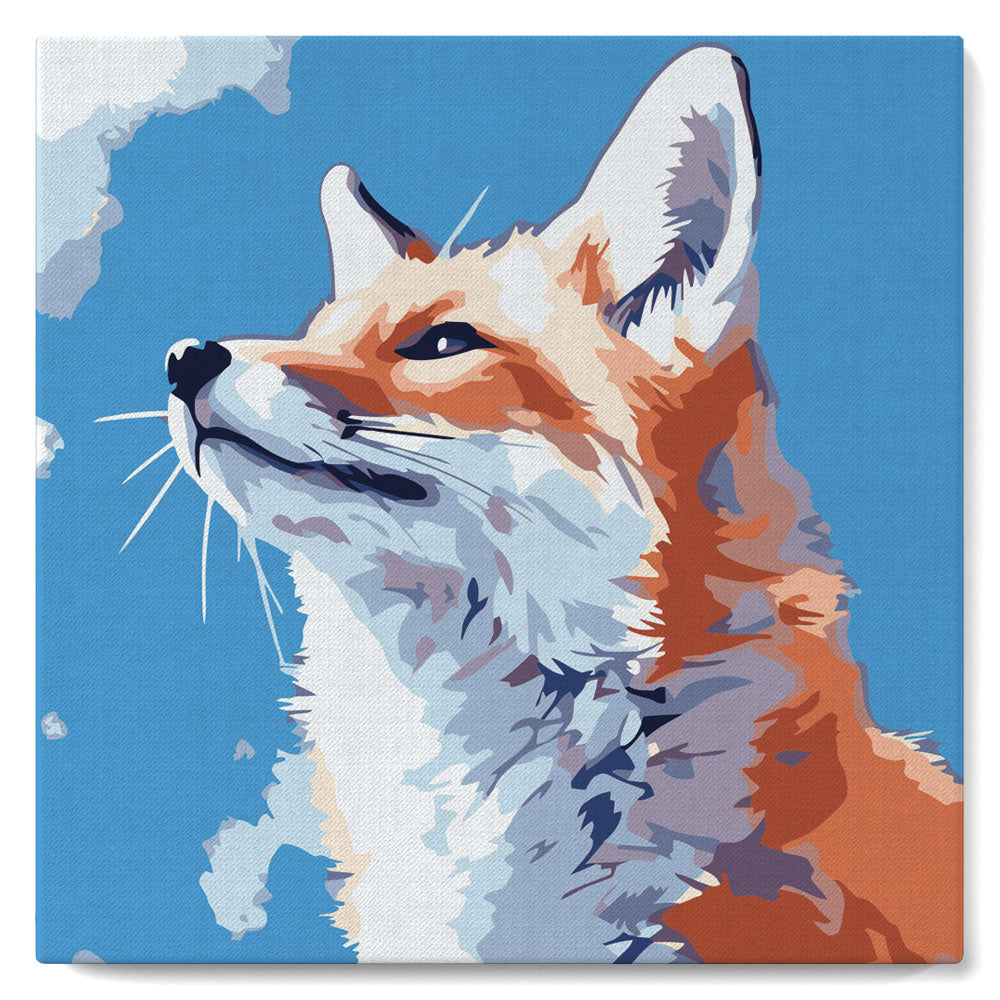 Mini Paint by numbers Fox with Blue Sky 20x20cm already framed Figured'Art UK