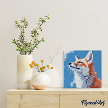 Load image into Gallery viewer, Mini Paint by numbers Fox with Blue Sky 20x20cm already framed