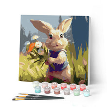 Load image into Gallery viewer, Mini Paint by numbers Bunny and Wildflowers 20x20cm already framed Figured'Art UK