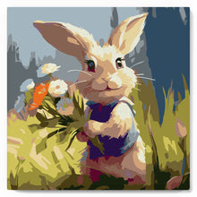 Load image into Gallery viewer, Mini Paint by numbers Bunny and Wildflowers 20x20cm already framed