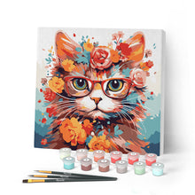 Load image into Gallery viewer, Mini Paint by numbers Fantasy Cat and Flowers 20x20cm already framed Figured'Art UK