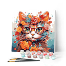 Load image into Gallery viewer, Mini Paint by numbers Fantasy Cat and Flowers 20x20cm already framed Figured'Art UK
