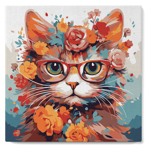 Mini Paint by numbers Fantasy Cat and Flowers 20x20cm already framed Figured'Art UK