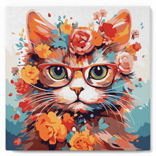 Load image into Gallery viewer, Mini Paint by numbers Fantasy Cat and Flowers 20x20cm already framed