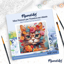 Load image into Gallery viewer, Mini Paint by numbers Fantasy Cat and Flowers 20x20cm already framed