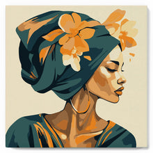 Load image into Gallery viewer, Mini Paint by numbers Woman in Floral Turban 20x20cm already framed