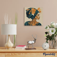 Load image into Gallery viewer, Mini Paint by numbers Woman in Floral Turban 20x20cm already framed