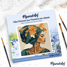 Load image into Gallery viewer, Mini Paint by numbers Woman in Floral Turban 20x20cm already framed
