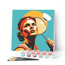 Load image into Gallery viewer, Mini Paint by numbers Sport Poster Badminton 20x20cm already framed Figured'Art UK