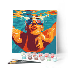 Load image into Gallery viewer, Mini Paint by numbers Sport Poster Swimming 20x20cm already framed Figured'Art UK