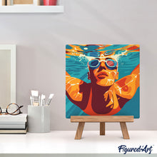 Load image into Gallery viewer, Mini Paint by numbers Sport Poster Swimming 20x20cm already framed