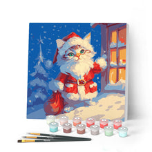 Load image into Gallery viewer, Mini Paint by numbers 8"x8" framed - Santa Kitty Figured'Art UK