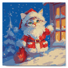 Load image into Gallery viewer, Mini Paint by numbers 8"x8" framed - Santa Kitty