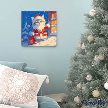 Load image into Gallery viewer, Mini Paint by numbers 8"x8" framed - Santa Kitty
