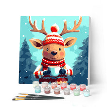 Load image into Gallery viewer, Mini Paint by numbers 8"x8" framed - Cozy Reindeer Figured'Art UK