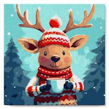 Load image into Gallery viewer, Mini Paint by numbers 8"x8" framed - Cozy Reindeer