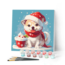 Load image into Gallery viewer, Mini Paint by numbers 8"x8" framed - Christmas Puppy Figured'Art UK