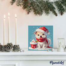 Load image into Gallery viewer, Mini Paint by numbers 8"x8" framed - Christmas Puppy