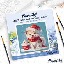 Load image into Gallery viewer, Mini Paint by numbers 8"x8" framed - Christmas Puppy