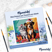 Load image into Gallery viewer, Mini Paint by numbers 8"x8" framed - Festive Cat &amp; Dog