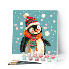 Load image into Gallery viewer, Mini Paint by numbers 8"x8" framed - Happy Penguin Figured'Art UK