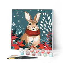 Load image into Gallery viewer, Mini Paint by numbers 8"x8" framed - Christmas Bunny Figured'Art UK