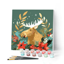 Load image into Gallery viewer, Mini Paint by numbers 8"x8" framed - Christmas Moose Figured'Art UK