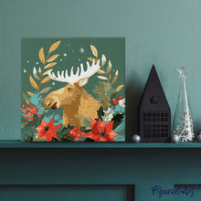Load image into Gallery viewer, Mini Paint by numbers 8"x8" framed - Christmas Moose