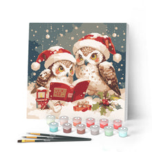 Load image into Gallery viewer, Mini Paint by numbers 8"x8" framed - Santa Owls Reading Figured'Art UK