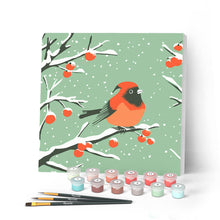 Load image into Gallery viewer, Mini Paint by numbers 8"x8" framed - Winter Redbird Figured'Art UK