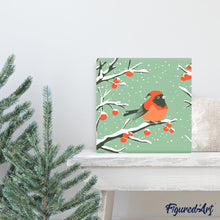 Load image into Gallery viewer, Mini Paint by numbers 8"x8" framed - Winter Redbird