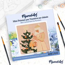 Load image into Gallery viewer, Mini Paint by numbers Woman with Christmas Tree 20x20cm already framed
