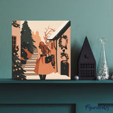 Load image into Gallery viewer, Mini Paint by numbers 8"x8" framed - Girl in Festive Village
