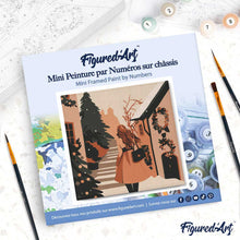 Load image into Gallery viewer, Mini Paint by numbers 8"x8" framed - Girl in Festive Village
