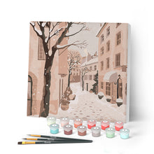 Load image into Gallery viewer, Mini Paint by numbers 8"x8" framed - Peaceful Snowy Town Figured'Art UK