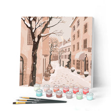 Load image into Gallery viewer, Mini Paint by numbers 8"x8" framed - Peaceful Snowy Town Figured'Art UK