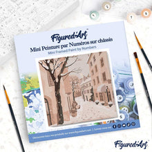 Load image into Gallery viewer, Mini Paint by numbers 8"x8" framed - Peaceful Snowy Town