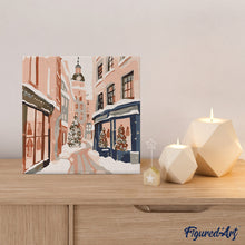 Load image into Gallery viewer, Mini Paint by numbers 8"x8" framed - Snowy Christmas Alley